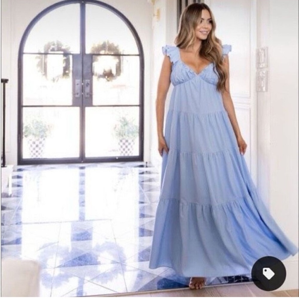 VICI Blue Sleeveless Tiered Maxi Dress